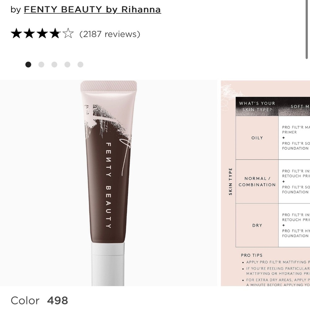 BRAND NEW| Fenty Beauty| Pro Filt’r Longwear Foundation| 498